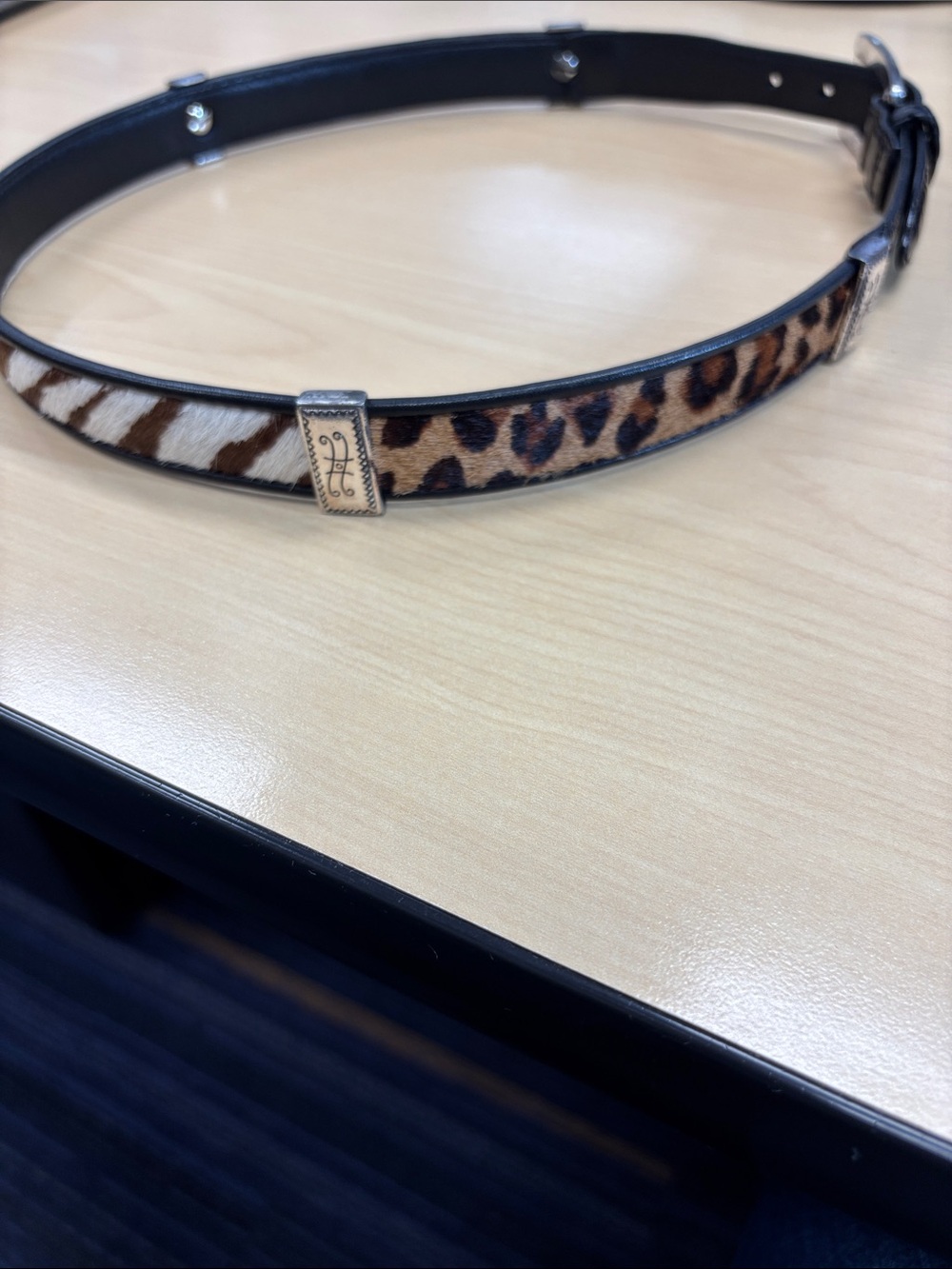 Brighton Black patent leather with Animal Print Belt Silver Accents